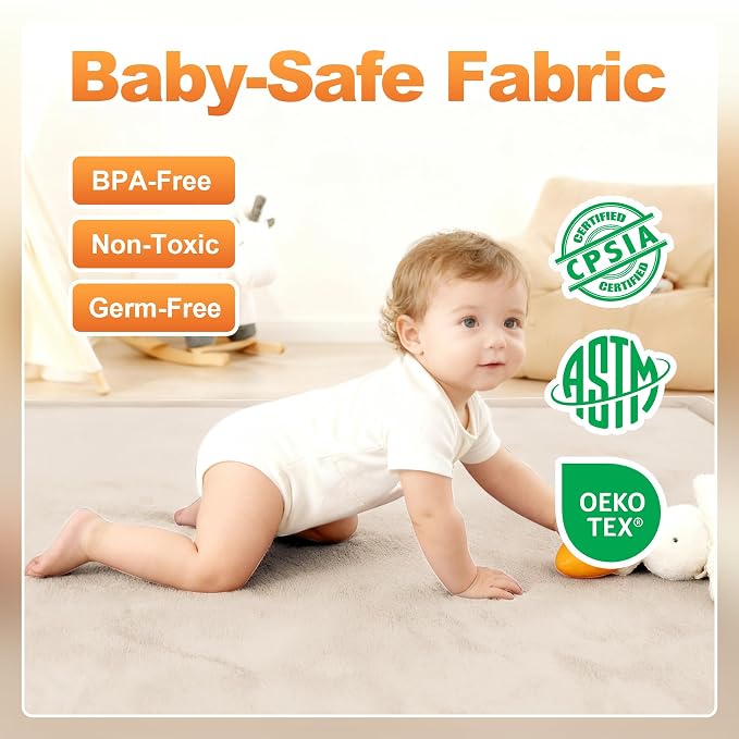 Ultra Soft Play Mat for Floor, 59"×39" Playpen Mat, 1.3" Thick Memory Foam, Non-Slip Tummy Time Mat for Infants, ToddleETDZ01rs, and Kids – Water-Repellent Coral Velvet, Easy Care