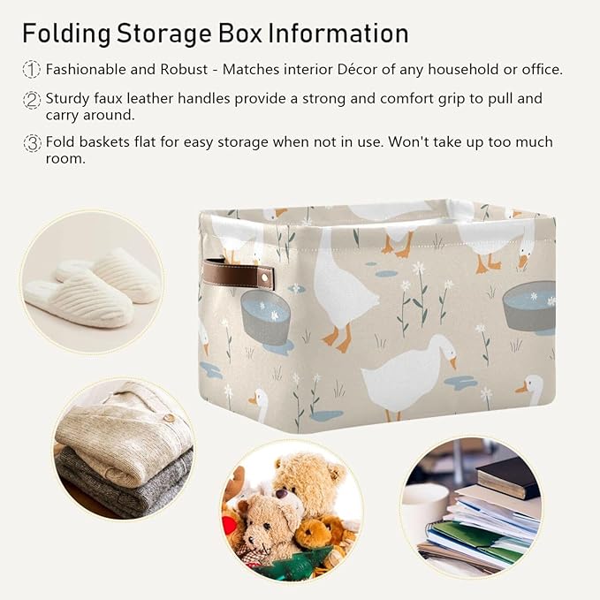 Aslsiy Storage Basket Cute Goose Nursery Bins Doodle Flowers Baby Box Canvas Clothes Shelf Basket Laundry Hamper Gift Baskets for Home Closet 1 Pcs