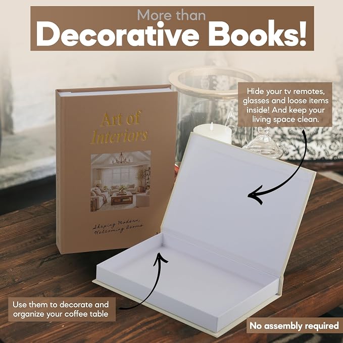 Decorative Books for Home Decor with Storage – Set of 2 Faux Linen Book Boxes with Aesthetic Covers – Enhance Your Coffee Table, Bookshelf Decor – Hidden Storage for Photos, Keepsakes, and Jewelry