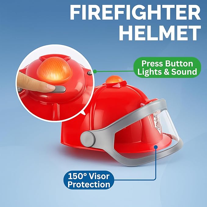 Liberty Imports 12 Piece Kids Fireman Costume Gear Firefighter Chief Dress Up Clothes for Role Play Toy Set with Backpack Water Gun, Fire Extinguisher and Accessories