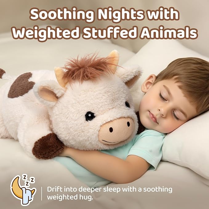 Weighted Stuffed Animals with Microwavable Heating Pad - 5lb Adjustable, Heatable & Coolable Cow Plush for Relaxation, Removable Inner Pad, Perfect Plush Gift for Kids, Adults (23 Inch)