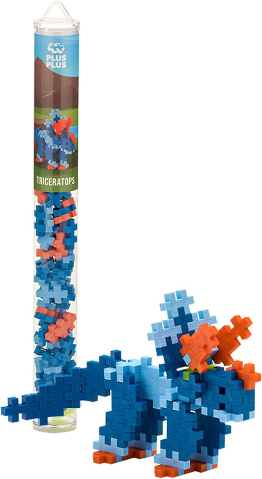 Plus Plus 3D Dinosaur Figure Building Block Set, 70 Mini Interlocking Puzzle Pieces, Fun Stem Toys for Kids - Triceratops Maker Tube