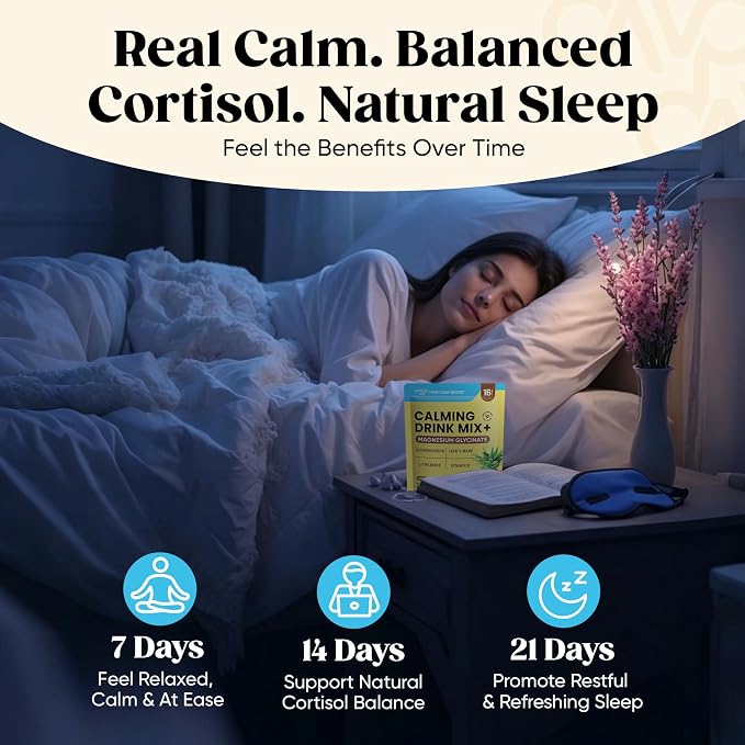 Venture Pal Calm Drink Mix, 12-in-1 Cortisol Reducer and Sleep Aid with Magnesium Glycinate, Ashwagandha, L-Theanine,Vitamin D, Calm Magnesium Powder for Relax & Focus, No Sugar, Non GMO