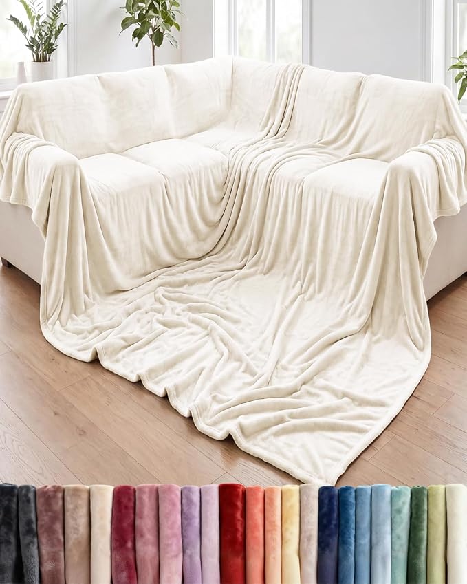Ultra Soft Fleece Blanket Giant Blanket Size - Flannel Fleece Luxury Blanket - Lightweight for Couch Bed Chair - Thick, Warm and Breathable - All Season Cozy, Cream