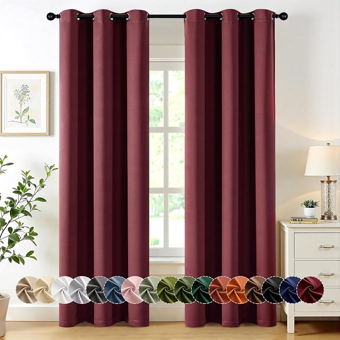MIULEE Christmas Blackout Curtains for Bedroom 2 Panel 40"x72" Burgundy Red | Thermal Insulated, Living Room Darkening Grommet Drapes, Noise Reducing, Light Blocking Window Treatments