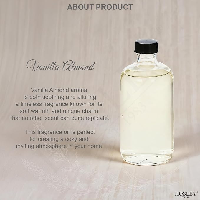 Hosley Set of 4 Vanilla Almond Reed Diffuser Refill Oil, 200ml Each - Ideal for Bathroom Decor, Enhance Home Decor, Perfect for Room Decor, Includes Oil Bottle and Reed Sticks