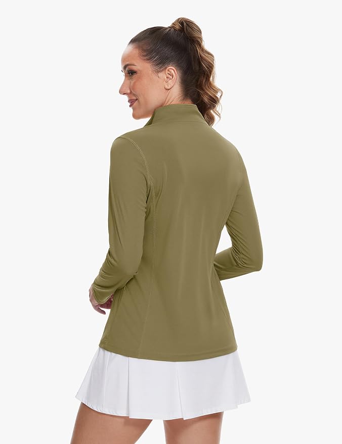 TACVASEN Women's Quarter Zip Pullover Golf Shirts UPF 50+ Long Sleeve Sun Shirts UV Protection Workout Tops