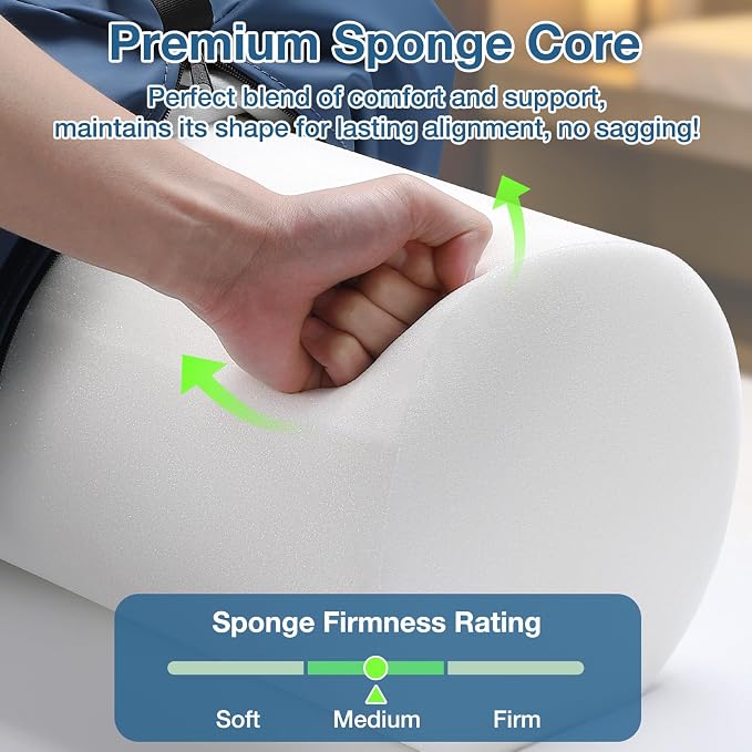 PU Leather Round Bolster Pillow, 26 x 9 Inch Massage Bolsters for Under Legs with Strap Handle Massage Knee Pillow, Exercise Bolster for Legs Massage Table Roll Pillow Leg Bolster for Massage Table