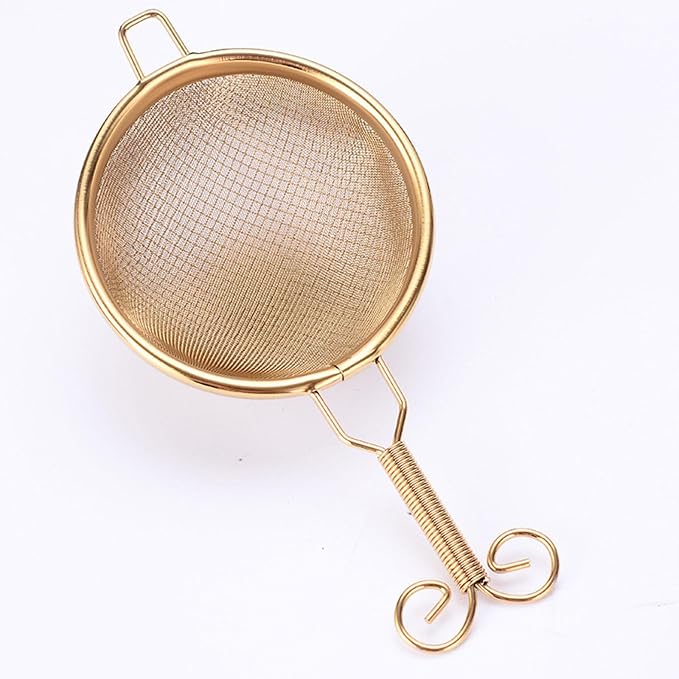 Generic Copper Tea Strainer Mesh Tea Filter Double-layer Tea Drain Household Tea Infuser for Hotel, C, 13.3cmx6cm