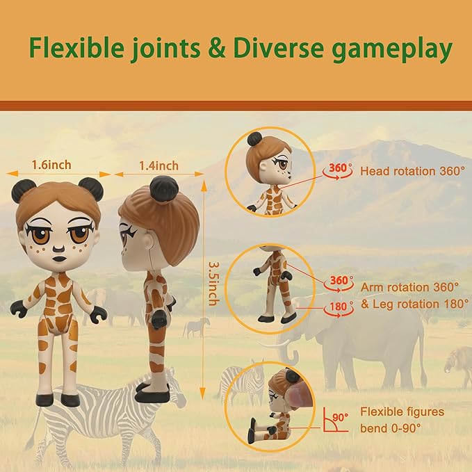 PLENTY MORE Forest Animal Theme Series Action Figure - 3.5 inches / 8cm Collectible Action Figure, Creative Animal Toy, Educational & Fun Play for Ages 3+, Safe & Non-Toxic (Miss Giraffe Forest)