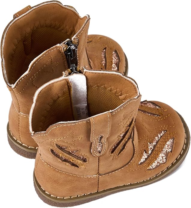 Newsonet Baby Cowboy Cowgirl Boots Infant Western Boots Toddler Boys Girls Round Toe Riding Mid Calf Boots All Seasons for 6 9 12 18 24 Months