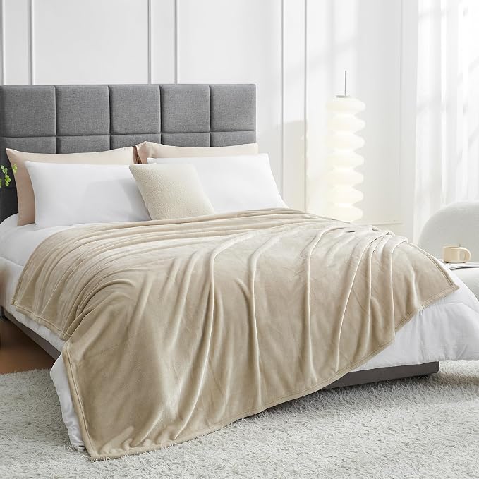 Hansleep Twin Taupe Fleece Blanket, Soft Flannel Bed Blanket | Fuzzy Cozy Blanket 60x80 Inches, Multi-use for Bed, Sofa, Couch, Travel, Camping, All Season Warm Lightweight Cover