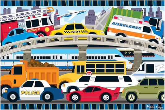 Melissa & Doug Traffic Jam Jumbo Floor Puzzle (24 Pieces, 2 x 3 Feet), Vehicle-Themed Jigsaw Puzzle for Preschoolers and Kids Ages 3+ - FSC Certified