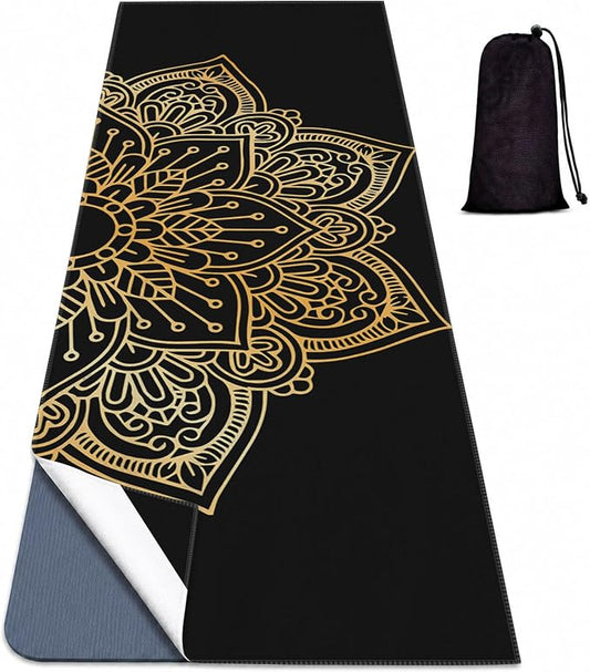 Yoga Mat Towel, Hot Yoga Non Slip with 4 Corner Pockets, 74 x 26 in | Soft Absorbent Microfiber With Four Corner Pockets, Fits Over Yoga Mats For Hot Yoga, Pilates, Gym, And Travel