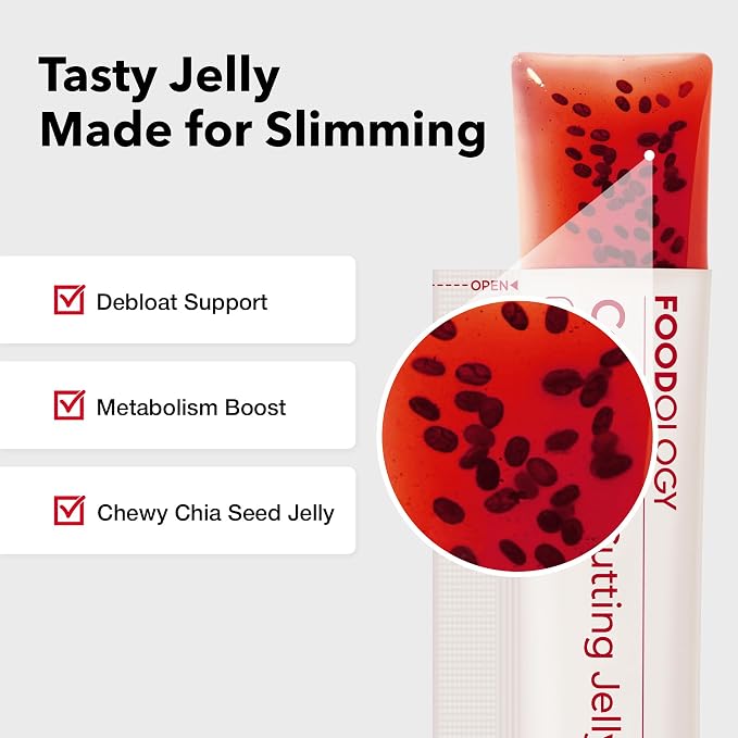 FOODOLOGY Coleology Cutting Jelly, Slimming Jelly Pomegranate, 30 Sticks | Dietary Fiber Supplement for Weight Management, Chia Seeds & Garcinia Cambogia, Korean Weigh Loss, Appetite Suppressant