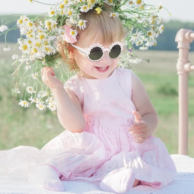 XINB LOOK 3-Pairs Gift Kids Sunglasses Girls, Cute Flower Frame Cartoon UV400 Glasses, Toddler Sunglasses for Ages 3-10