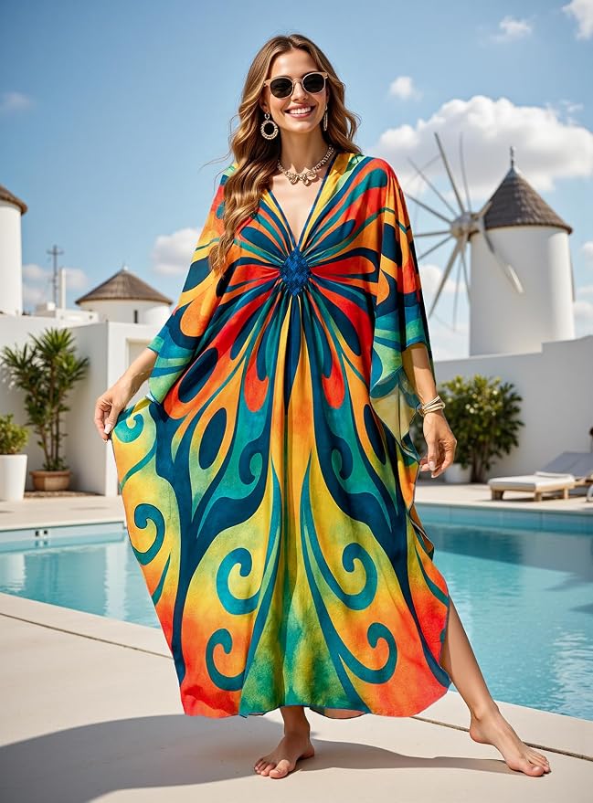 Mumu Dresses for Women Plus Size, Bohemian Kaftan Beach Cover Up Long Maxi Nightgown Soft Loungewear