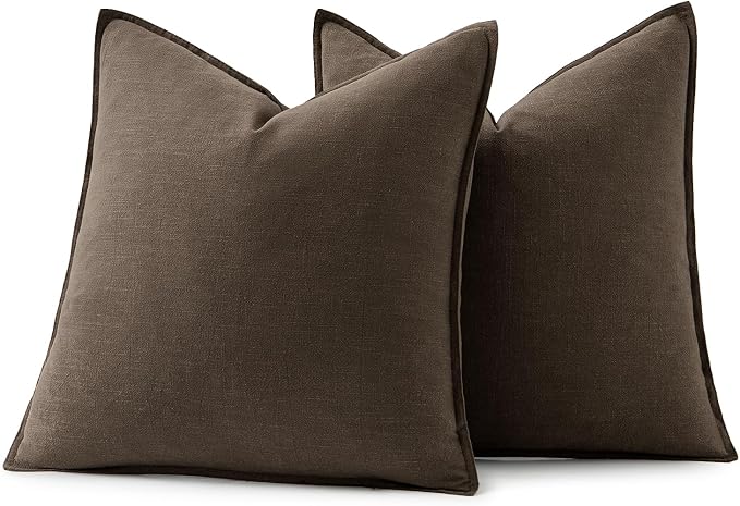 MIULEE Decorative Linen Pillow Covers 18x18 Inch Dark Coffee Chocolate | Boho Farmhouse Fall Autumn Couch Throw Pillows for Bed, Pack of 2 Accent Modern Pillowcases, Sofa Livingroom Home Decor