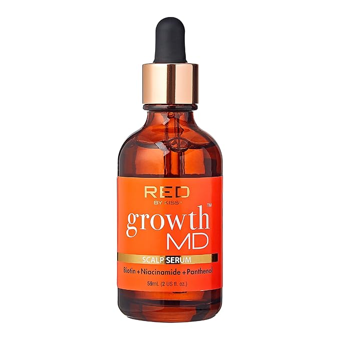Red by Kiss Growth MD Hair Growth Scalp Serum, Biotin, Niacinamide, Panthenol, Rosemary Oil Infused, Made with 100% Natural Ingredients, USDA Certified Organic Oils, Non-GMO