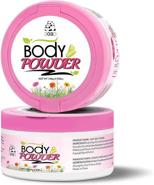 AOAO Women's Talc-Free Body Powder, Absorb Sweat & Anti-Chafe Dusting Powder for Sensitive Skin, Help Reduce Post-Shower Dampness, Natural Feminine Powder for Deodorizing Whole Body, 5oz-2pack