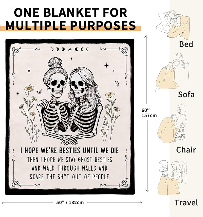 Best Friend Birthday Gifts for Women, Flannel Bestie Blanket, 50" x 60" | Flannel Soft Best Friend Friendship Blanket Decor, Best Friend Christmas Birthday Gifts for Women, Bestie Gifts for Women