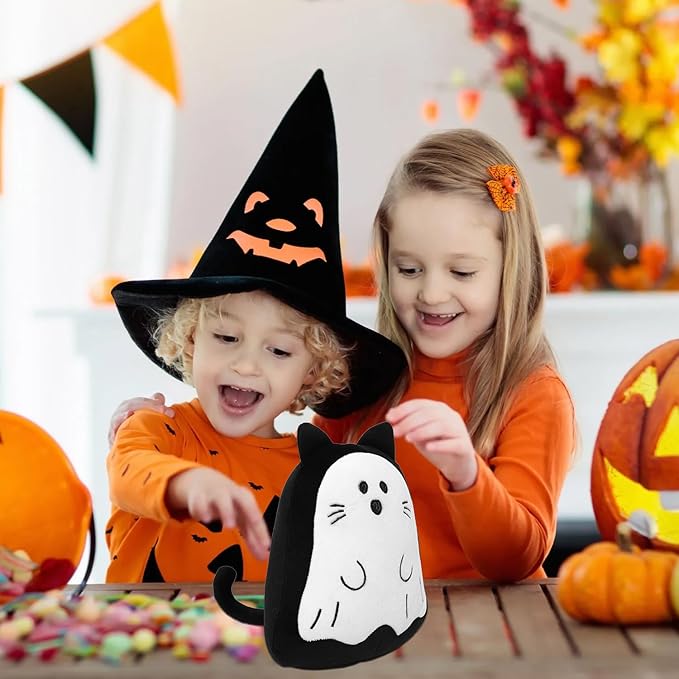 Halloween Cat Ghost Plush Cat Stuffed Animal Cute Halloween Plushies Pillow Soft Plushie Doll Gifts for Kid Decor (10 Inch)