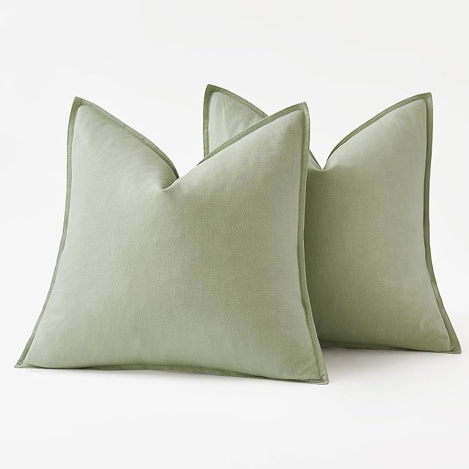 MIULEE Decorative Linen Pillow Covers 20x20 Inch Light Green | Boho Farmhouse Neutral Couch Throw Pillows for Bed, Pack of 2 Accent Modern Pillowcases, Sofa Livingroom Home Decor