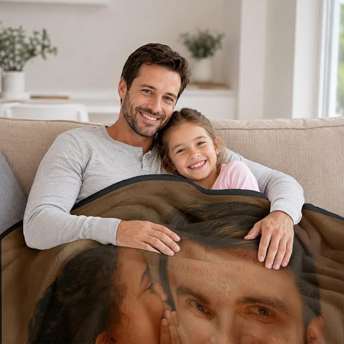 Fathers Day Birthday Gift for Dad Custom Blanket with 1 Photo & Text, Personalized Blankets with Picture to My Dad, HD Printing Customized Flannel Throw Blanket Gifts for Best Daddy Grandpa Ever