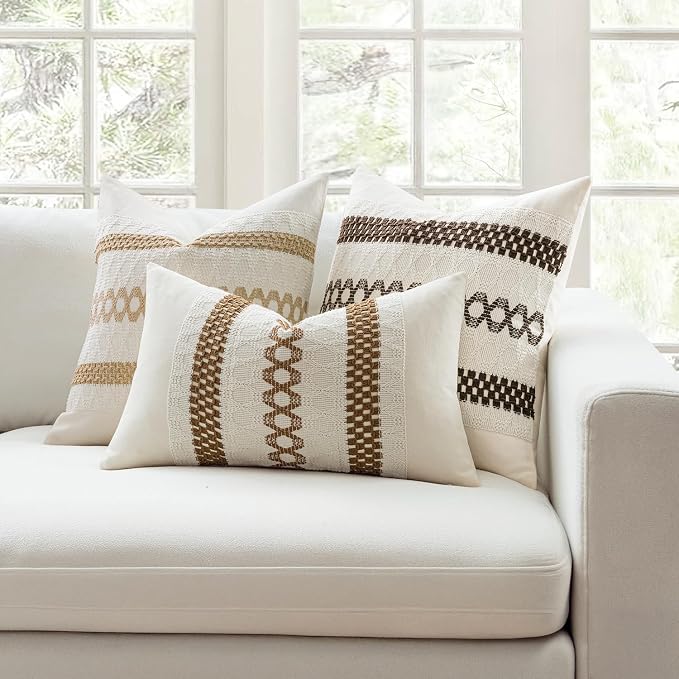 MIULEE Set of 2 Dark Brown Boho Decorative Pillow Covers 20x20 Inch | Fall, Farmhouse Couch Throw Pillows, Modern Spring Cotton Cushion Covers, Macrame Woven Home Decor for Bed Sofa Chair