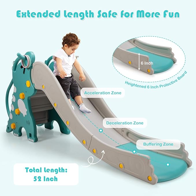 BABY JOY Toddler Slide, Kids Large Slide Play Climber Set with Long Slipping Slope, Basketball Hoop and Ball, Enclosed Steps, Easy Assemble Indoor Outdoor Backyard Freestanding Slides for Kids Age 1-8