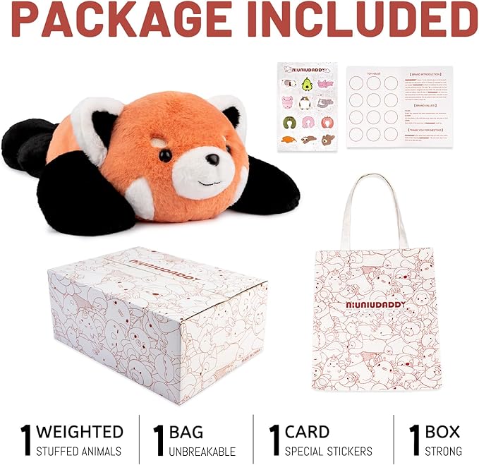 Niuniu Daddy 26" | 5LB Red Panda Study Buddy Weighted Stuffed Animals, Sensory Weighted Plush Toy for Adults Kids, Giant Stuffed Red Panda Pillow as Gift for Birthday Include Bag Sticker Card