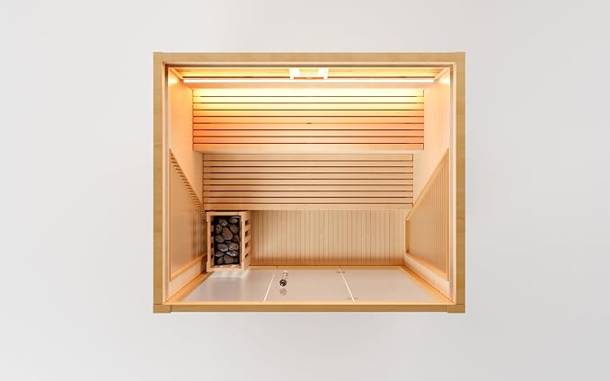 Smartmak Wood Home Steam Sauna, WiFi Control 6 Person Canadian Hemlock Traditional Luxurious Wooden Indoor Spa Room, with 6 kw Heater, Speaker, Rocks, Water Bucket, Spoon, Sky Lights