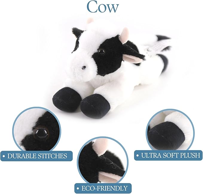 The Petting Zoo Cow Stuffed Animal Plushie, Gifts for Kids, Scoopz Wildlife Animals, White Cow Plush Toy, 8 inches
