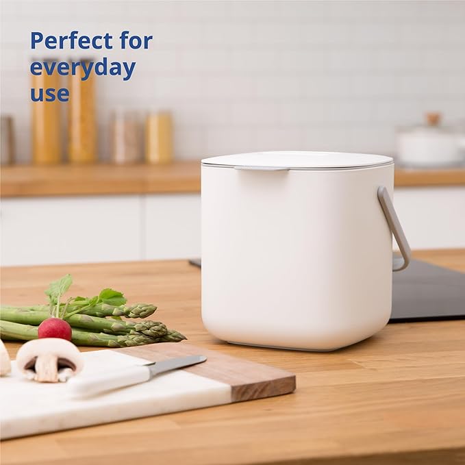 Blue Ginkgo Kitchen Compost Bin, 2.6L Countertop Compost Bin, White | Odor-Tight. Filter-Free. Dishwasher Safe. (Standard)