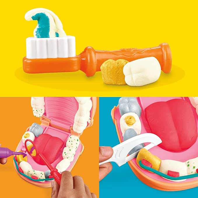 Play-Doh Drill 'n Fill Dentist Toy for Kids 3 Years and Up with Cavity and Metallic Colored Modeling Compound, 10 Tools, 6 Total Cans, 2 Ounces Each, Non-Toxic, Assorted Colors
