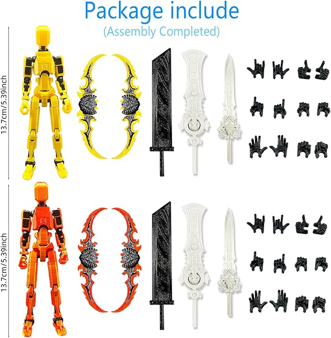 T13 Dummy Action Figure Set (Assembly Completed), 3D Printed Multi-Jointed Movable Titan 13 Lucky 13 Mobile Robot, Nova 13 Action Figures Desktop Decorations for Game Lovers Toy (Gold Pink
