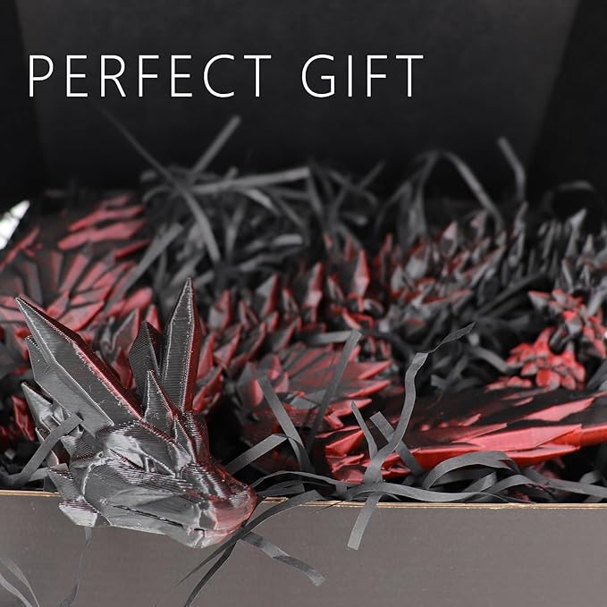 ACOCOFE 3D Printed Dragon with Wings, 18 inch Flying Articulated Winged Dragon, Mystery Crystal Dragons,Home Office Decor Gift (BlackRed)