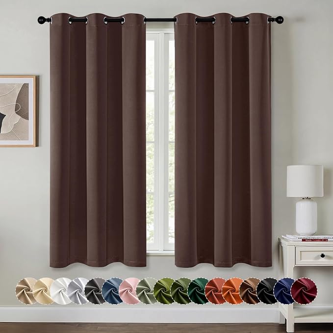 MIULEE Blackout Curtains for Bedroom 2 Panels 40 x 45 Inch Long Dark Brown | Thermal Insulated, Living Room Darkening Grommet Drapes, Noise Reducing, Light Blocking Window Treatments