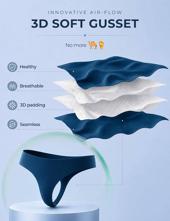 Seamless Thongs Invisible No Show Thong Panty Liners VPL Workout Underwear Cotton Thongs for Women G-Strings Tangas