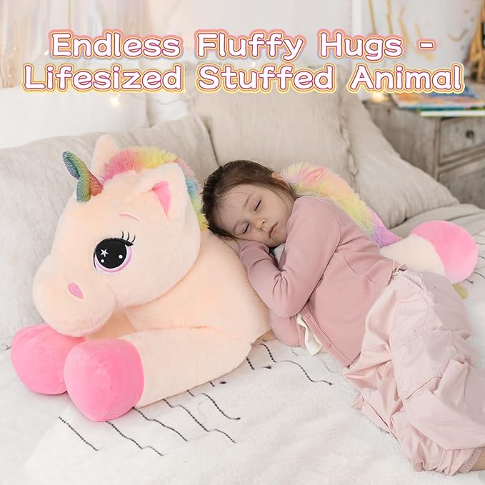 Tezituor 43'' Big Unicorn Plush Toys,Off-White Unicorn Stuffed Animals,Lovely Beige Birthday Decorations for Girls,Giant Unicorns Gifts for Children