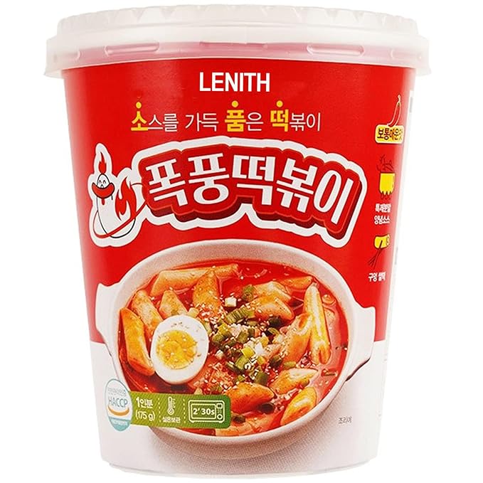 LENITH Instant Tteokbokki Cup, Traditional Korean Street Food Snack with Sweet & Spicy Gochujang Sauce, Rice Cakes_1 ea (6.2 oz / 175g)
