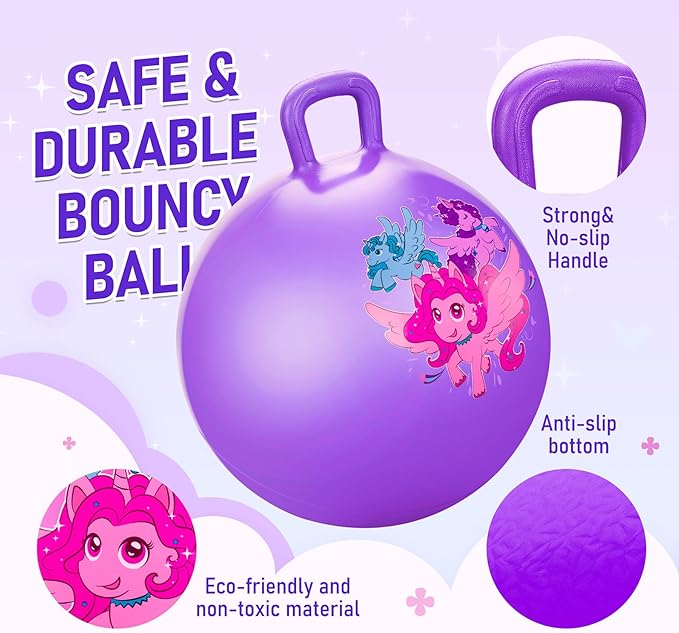 U&C Planet Hopper Ball 18 inches Bouncy Ball with Handle for Kids Age 3-6 Hoppity Hop Sit and Bounce Jumping Hopping Toy with Pump and Gift Box Great Gift for Birthday Christmas, Purple