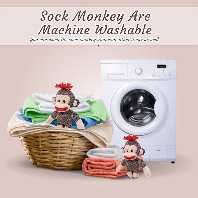 Plushland Adorable Sock Monkey, The Original Traditional Hand Knitted Stuffed Animal Toy Gift-for Kids, Babies, Teens, Girls and Boys Baby Doll Present Puppet 6 Inches (Curioso)