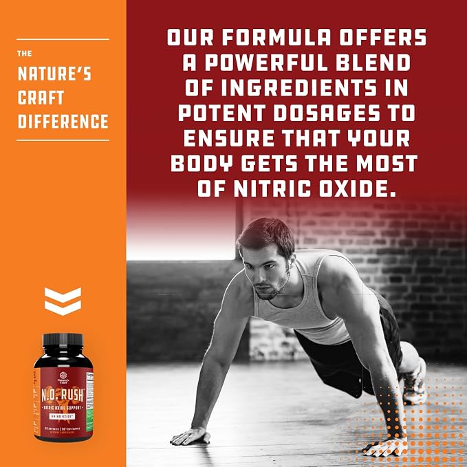 Natures Craft Energizing Nitric Oxide Supplement for Men - Nitric Oxide Pills for Men with L-Arginine L-Citrulline Amino Acids for Intense Muscle Growth Intense Energy and Smooth Recovery - 60 Count