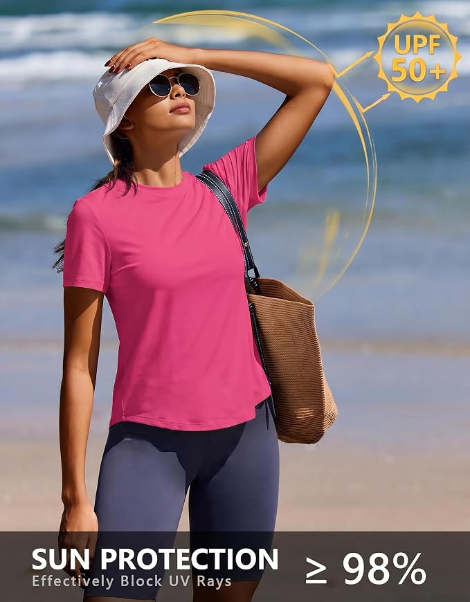 PINSPARK Soft Workout Tops for Women UPF 50+ Sun Protection Shirt Quick Dry Athletic Running Hiking Travel Basic Tee Shirts