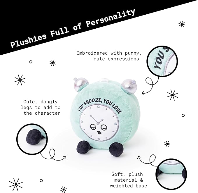 Alarm Clock Plushie - You Snooze, You Lose Funny Clock Plush, Sassy & Novelty Plush Toy for Gifting