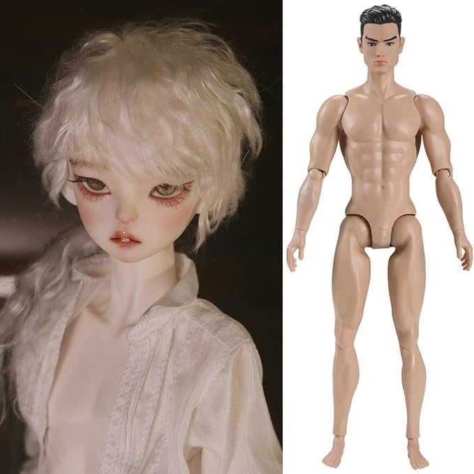 1/6 Scale Action Figure Multi Jointed Posable Male Muscular Action Figure Body with Head for Display Doll Collection, Beige