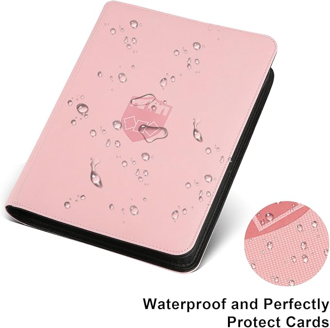 Trading Card Binder 16 Pocket, GERMUN PU Cover Card Binder for 1000+ Cards, Premium Trading Card Holder Folders, Double Sided Pocket Card Album for MTG, TCG (Pink)