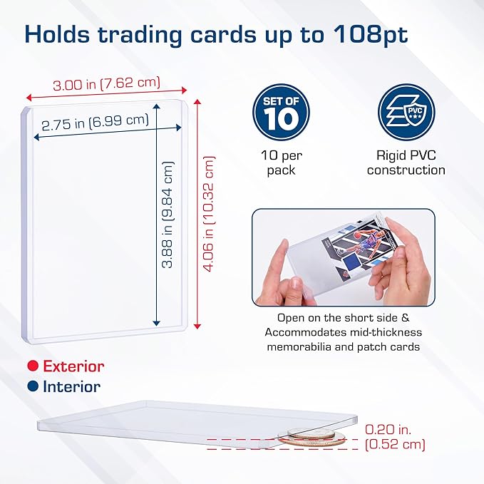 BCW 108 PT. Thick Card Topload Holder - Pack of 1 | Durable Rigid PVC Toploader | Toploaders for Memorabilia, Jersey, Patch, and Relic Cards