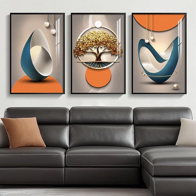 Large Framed Modern Elegant Luxury Wall Art for Living Room, 3 Piece Bright Style Prints Paintings Artwork for Walls, Contemporary Wall Pictures for Hallway Entryway Bedroom Home Office Wall Decor